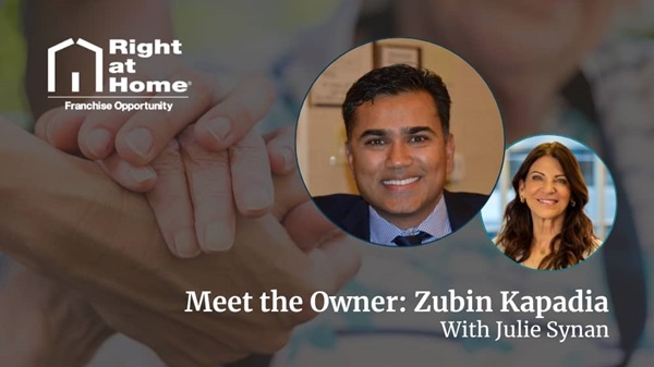Right at Home franchise owner, Zubin Kapadia, smiling during an interview with Development Director, Julie Synan