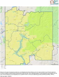 Territory map of Coeur d'Alene, ID - Please note, this map is for discussion purposes only. Your Designated Area will be defined by a list of zip codes in Exhibit A of you Franchise Agreement. The map is a reflection of what the territory would look like if it were sold today. With a nationwide average of 10,000 individuals per day turning 65, your map may or may not change prior to you being placed into our Validation process. It will be at this stage that your territory interest are solidified. 7/28/2015