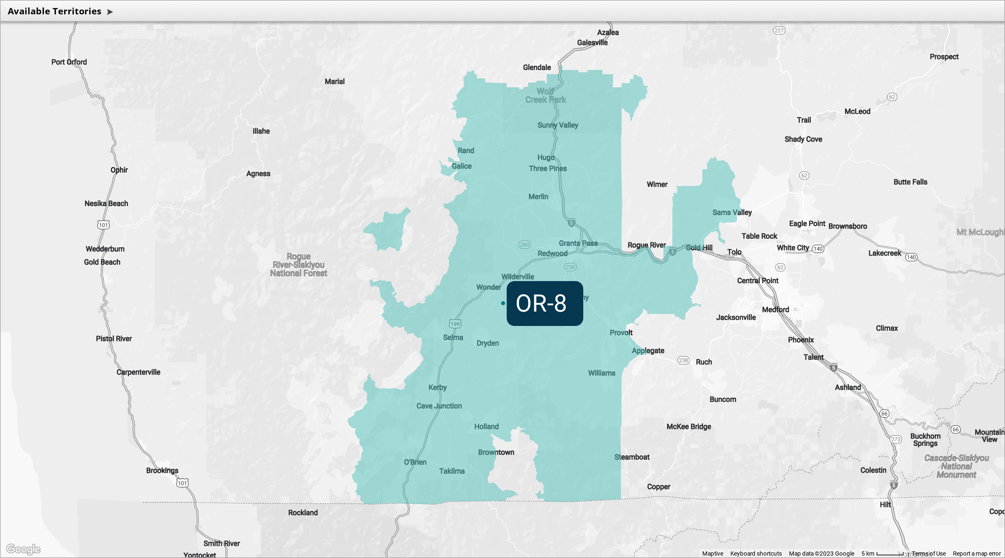 Territory Map Of Grants Pass OR 